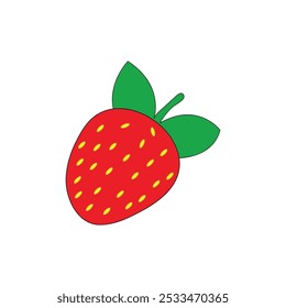 A drawing of strawberry with two green leaves and yellow splashes between red strawberries
