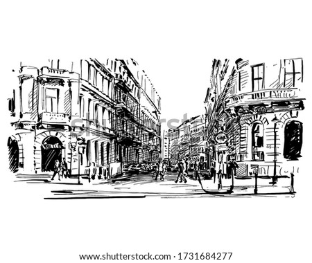 Drawing of the street in Vienna