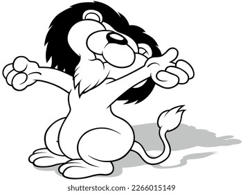Dibujo de un león de estiramiento con un hombre negro - Ilustración de dibujos aislados en fondo blanco, vector