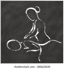 drawing stripes massage painted with white chalk on black board.