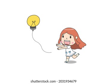 drawing student running with light bulb, education, ideas, learning, vector