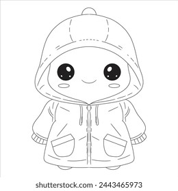 a drawing of a stuffed animal wearing a jacket with a hood that says hello kitty.