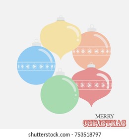 Drawing Style Different Shaped Christmas Baubles and Decorative Text