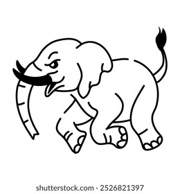 Drawing style icon of angry running elephant 