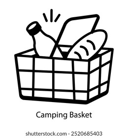 Un icono de estilo de dibujo de la cesta de camping 