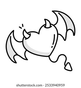 Um ícone de estilo de desenho de um coração mau com asas 

