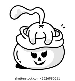 A drawing style icon of a hiding in halloween sack 