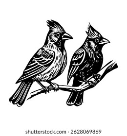 A drawing style icon of northern cardinals in tree