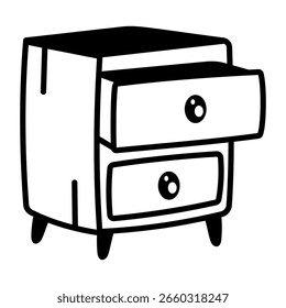 A drawing style icon representing bedside table

