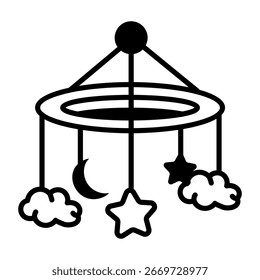 Un icono de estilo de dibujo que representa el juguete de la cuna
