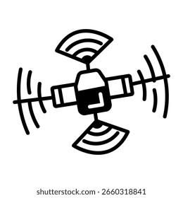 Um ícone de estilo de desenho que representa um drone satélite
