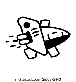 A drawing style icon representing a spacecraft in orbit
