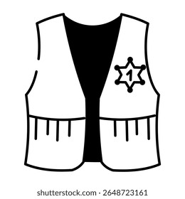 Um ícone de estilo de desenho de um colete xerife com um distintivo  
