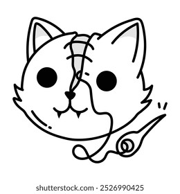 A drawing style icon of stitched cat 
