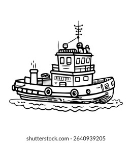 A drawing style icon of a tugboat
