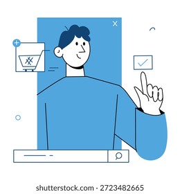 Uma ilustração de estilo de desenho representando uma jornada do cliente
