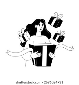 Eine Illustration im Zeichnungsstil, die ein Eröffnungsgeschenk darstellt