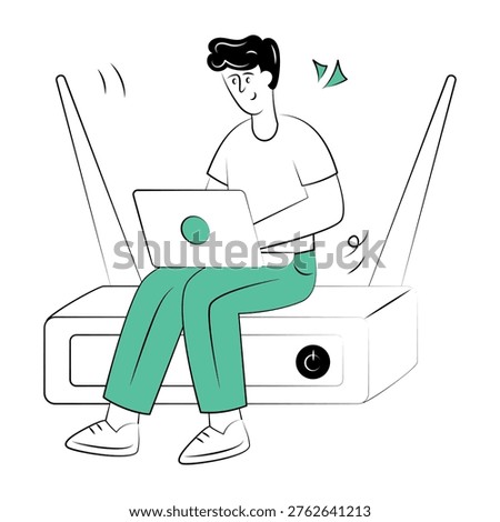 A drawing style illustration representing a router device

