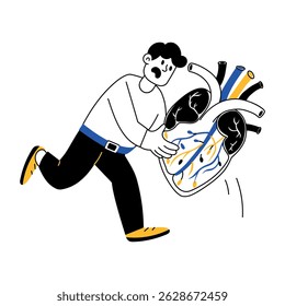 Ilustração em estilo de desenho mostrando emergência cardíaca 
