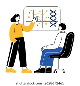 Eine Illustration im Zeichnungsstil, die die erblichen Merkmale in der Klasse erklärt

