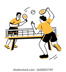 A drawing style illustration showing table tennis players 
