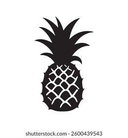 Drawing style of pineapple tropical fruit in continuous line art silhouette on white background.