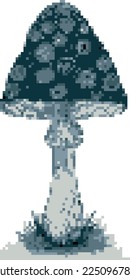 Dibujo en el estilo de arte de píxeles. Mosca agaric en tonos grises. Archivo vector para diseños.