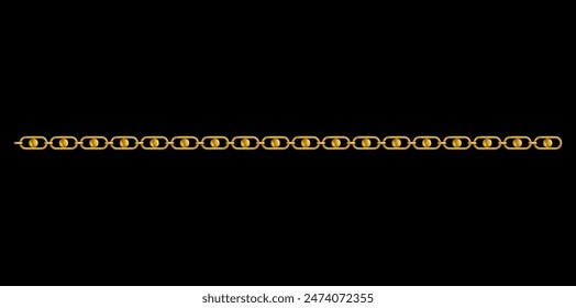 Drawing Style Of Stunning Gold Chain Isolated On Black Background, Realistic Horizontal Jewelry Vector Illustration.	