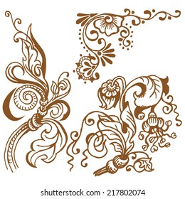 Drawing. Stylized floral pattern. Mehendi.