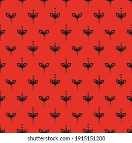 

Drawing of stylized plants. Red background. Seamless pattern. Vector graphics.