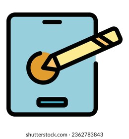 Drawing stylus icon outline vector. Digital pen. Tablet pad color flat