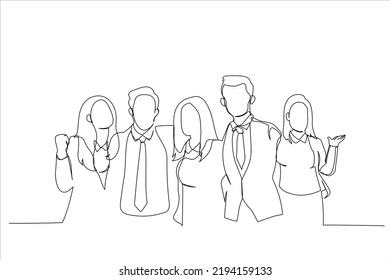 Drawing of successful business team together. Single line art style