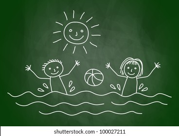 Drawing of summer day on blackboard
