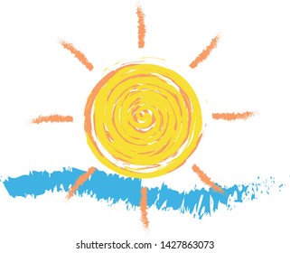 Drawing of a summer orange sun.