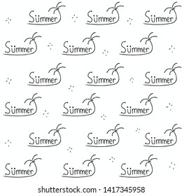 Drawing summer text with coconut tree pattern on white background.Vector illustration