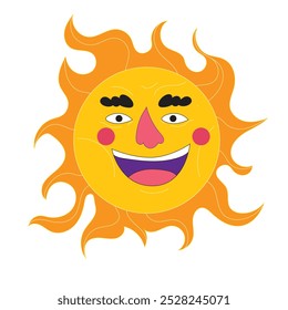 a drawing of a sun with a pink nose and a yellow smile.