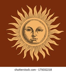drawing the sun stylized engraving
