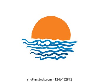Drawing of sun and water. Vector illustration