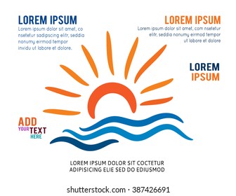 Drawing of sun and water. Vector illustration