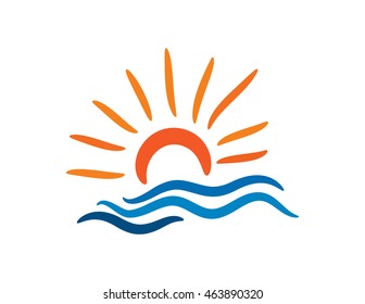 Drawing of sun and water. Vector illustration