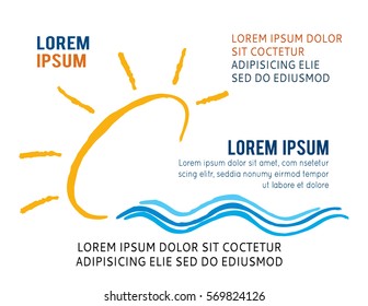 Drawing of sun and water. Vector illustration