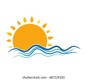 Drawing of sun and water. Vector illustration
