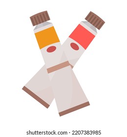 Drawing supplies. Artists paint, palette, easel, paintbrush, canvas isolated on white. Vector illustration for artistic school, painter studio, art studying concept