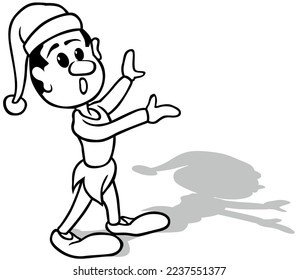 Drawing of a Surprised Dwarf with Raised Hands - Cartoon Illustration Isolated on White Background, Vector
