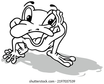 Drawing of a Surprised Frog with its Mouth Open - Cartoon Illustration Isolated on White Background, Vector