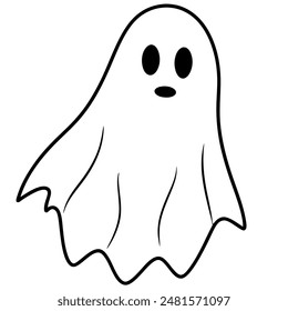 A drawing of a surprised ghost in black and white