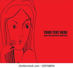 drawing a surprised girl on a  red background
