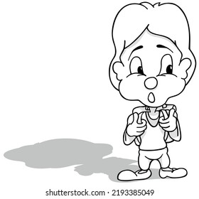Drawing of a Surprised Schoolboy with a School Bag on his Back - Cartoon Illustration Isolated on White Background, Vector