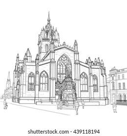 Drawing sv.Gillis Church in Edinburgh Scotland. Vector