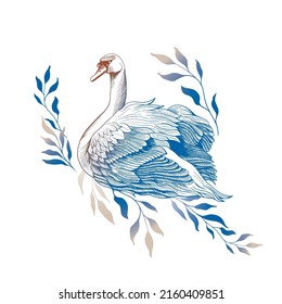 Dibujo de un cisne con tinta. Ilustración vectorial. El concepto de amor, familia y fidelidad. Tatuaje, emblema.